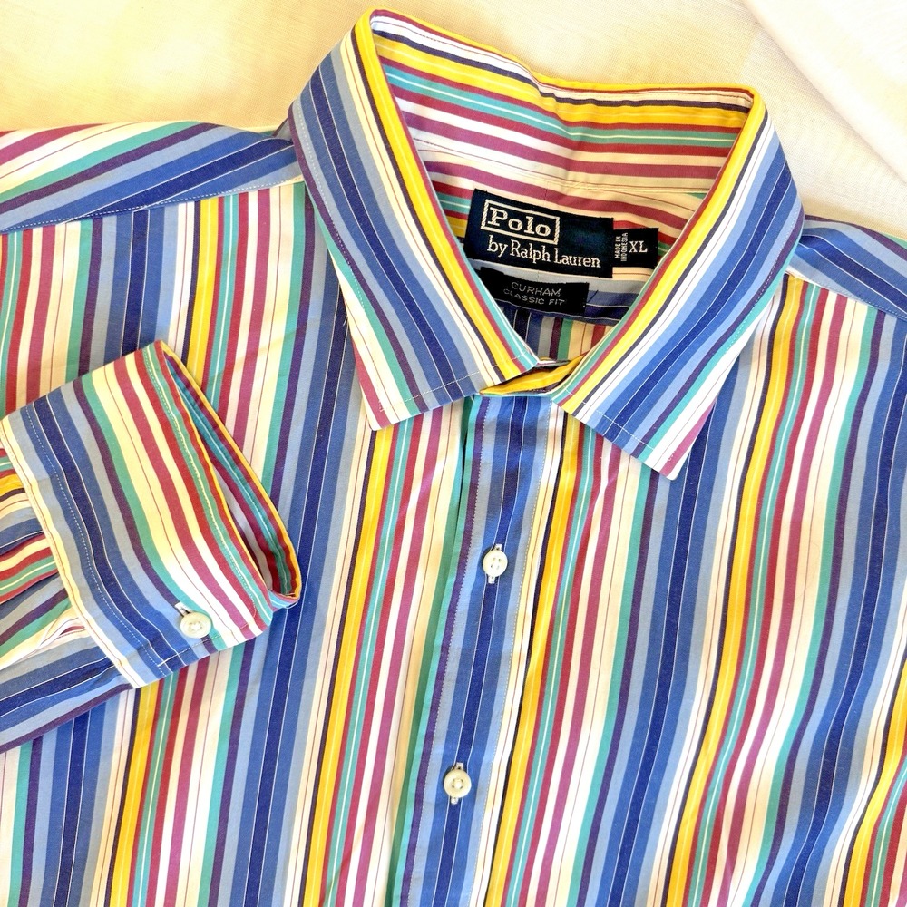 Polo Ralph‎ Lauren Curham Button Down Shirt Mens XL Multi Color Striped Cotton
